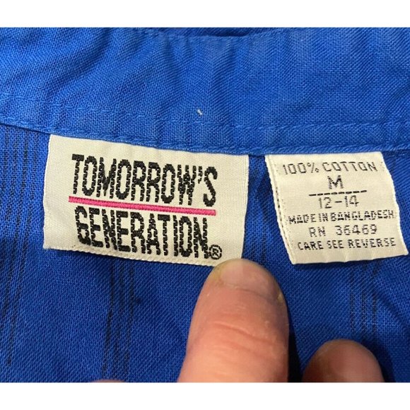 Boy's Medium 12/14 Retro Long Sleeve Blue Button Down Shirt Tomorrow Generation - Picture 4 of 15